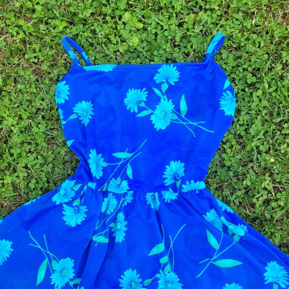 Blue vtg floral skirted one piece swimsuit size 14 - Picture 2 of 8